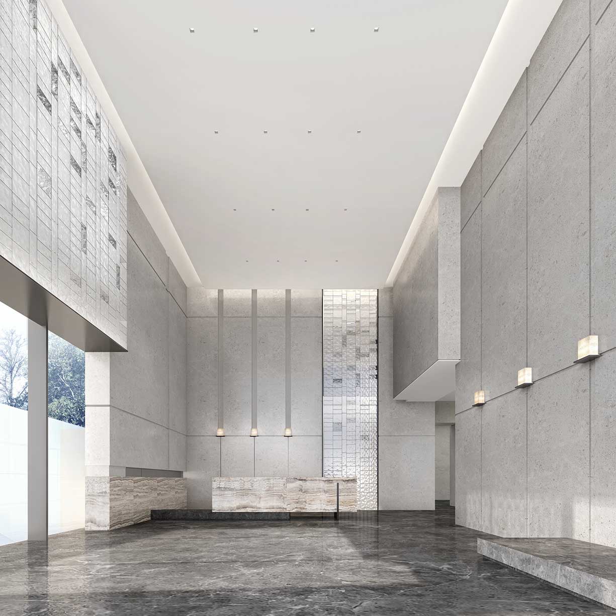 YANG高端地产售楼营销中心设计作品_广州华侨城云邸项目展示中心接待前台